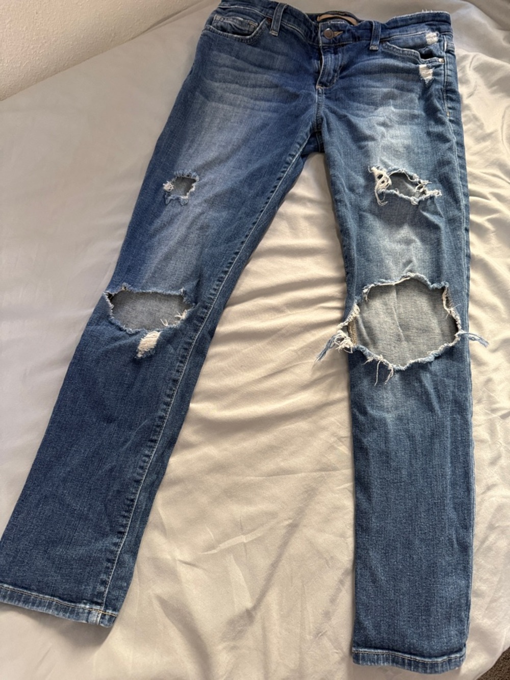 Joe's Jeans Distressed Medium Blue Straight-Leg Jeans